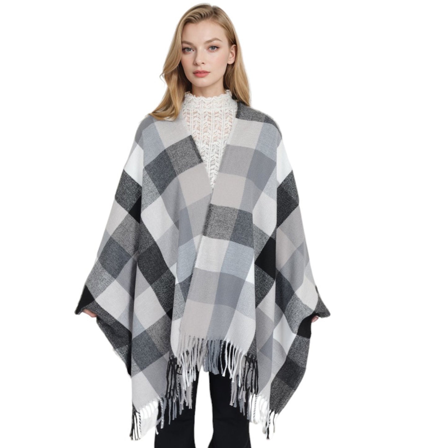 Classic Plaid Fringe Scarf Soft Cashmere Feel Winter Checked Wrap Shawls