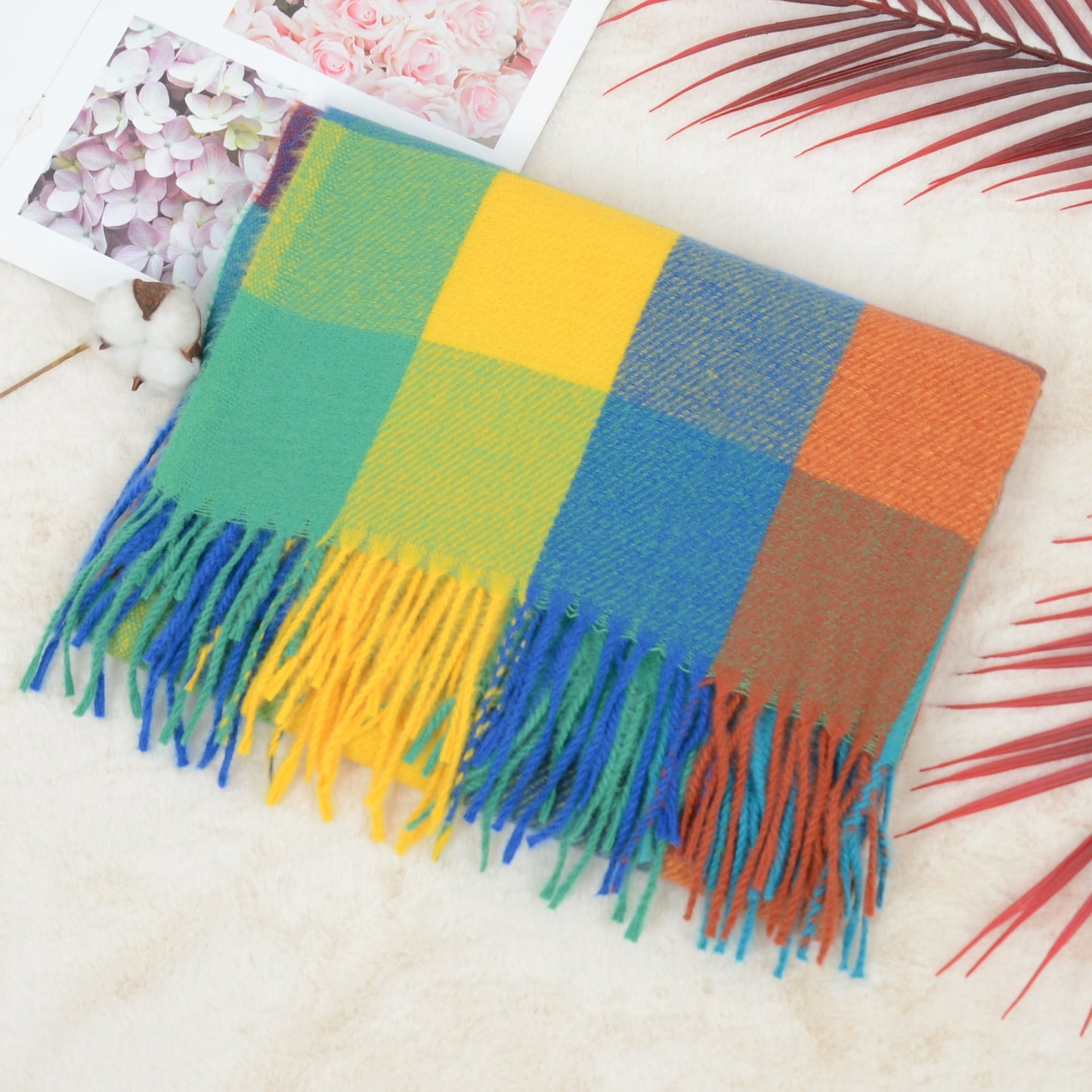 Classic Plaid Fringe Scarf Soft Cashmere Feel Winter Checked Wrap Shawls