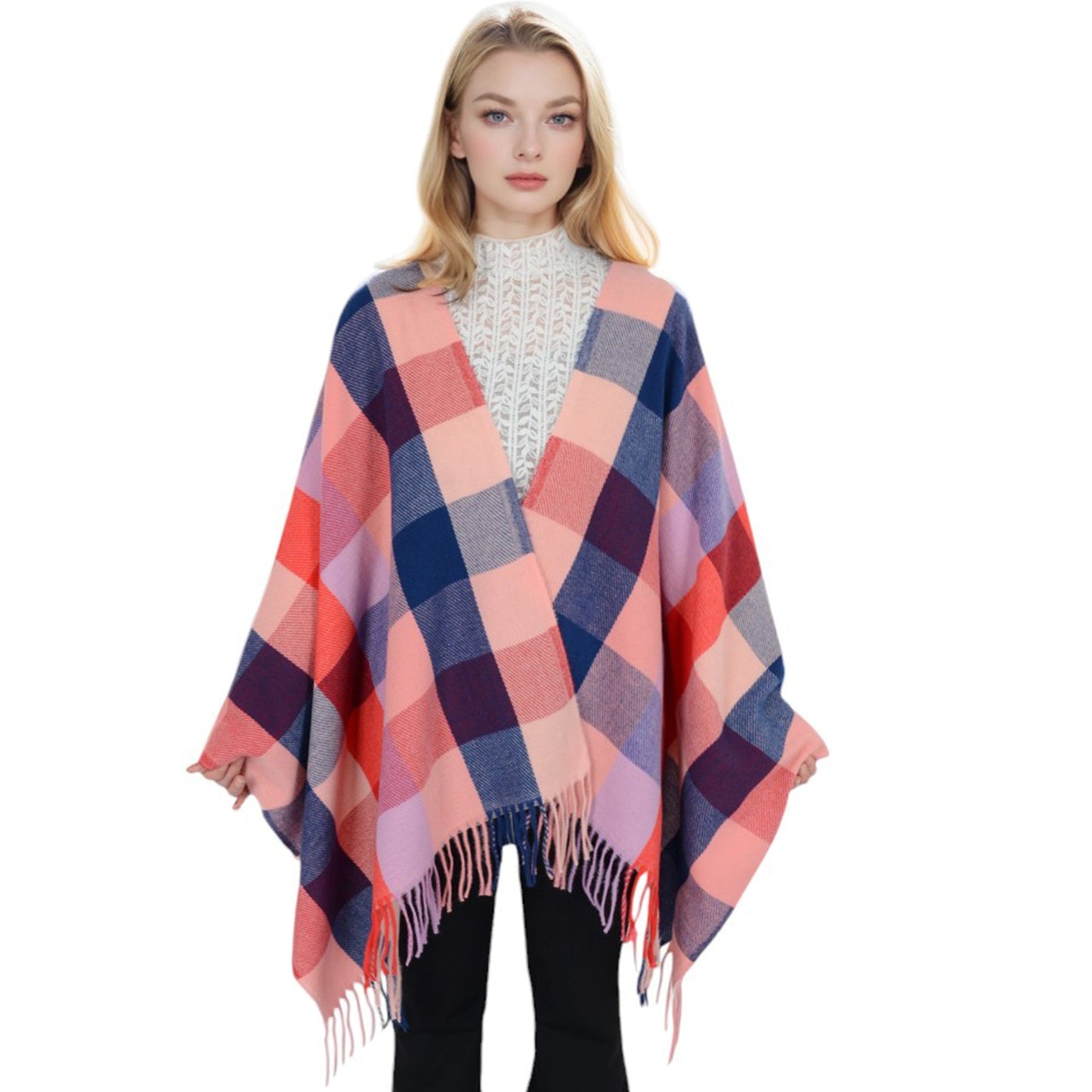 Classic Plaid Fringe Scarf Soft Cashmere Feel Winter Checked Wrap Shawls