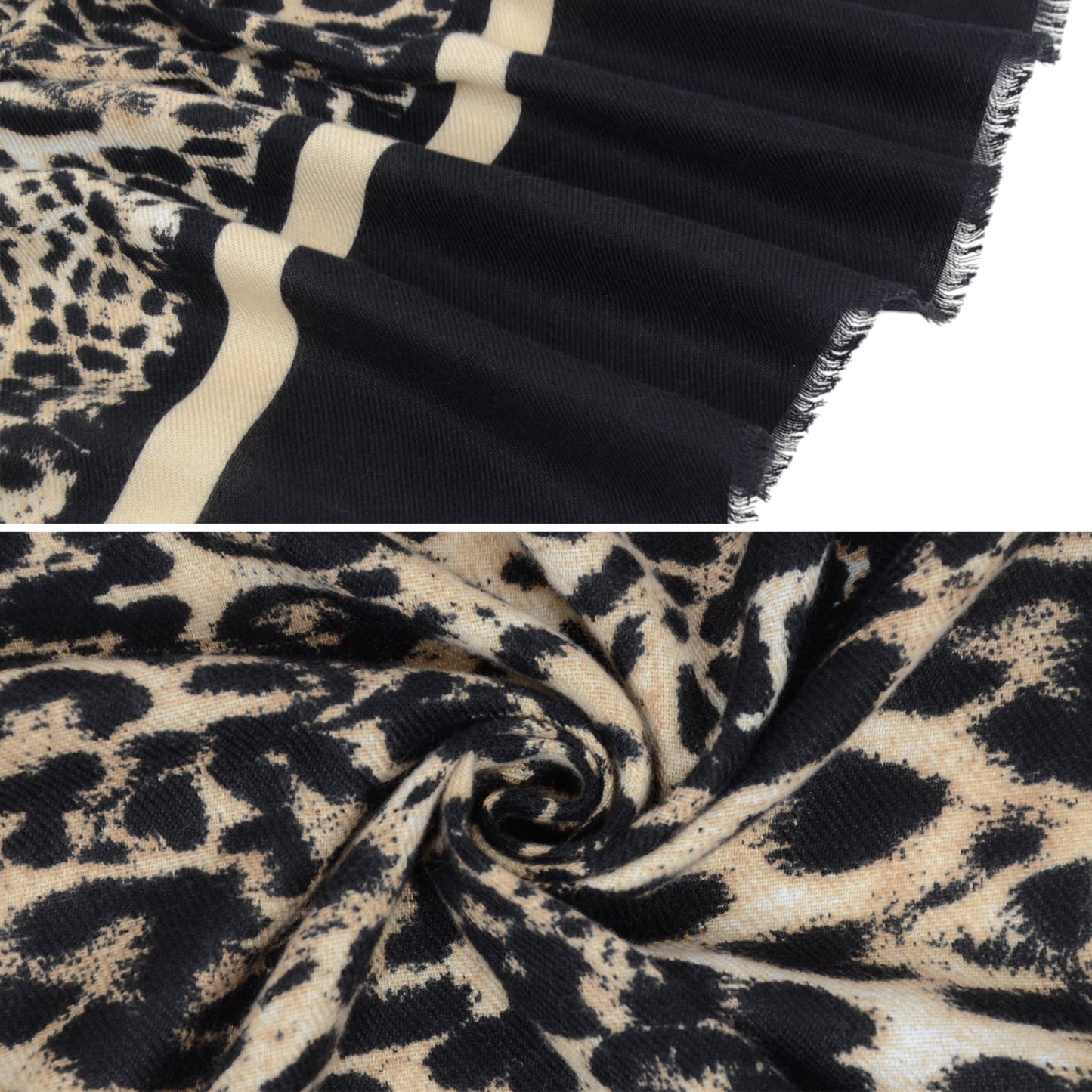 Classic Leopard Print Scarf Contrasting Stripes Lightweight Shawl Wrap Scarves