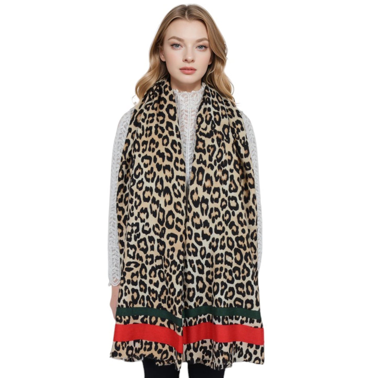 Classic Leopard Print Scarf Contrasting Stripes Lightweight Shawl Wrap Scarves