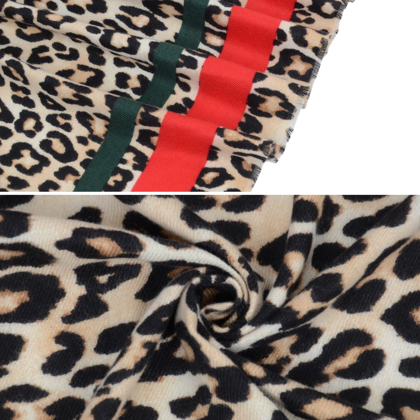 Classic Leopard Print Scarf Contrasting Stripes Lightweight Shawl Wrap Scarves