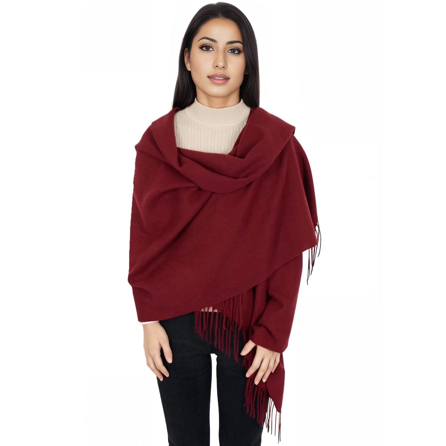 Winter Cashmere Feel Scarf Solid Color Classic Fringe Shawls Wrap Scarves for Evening Dresses
