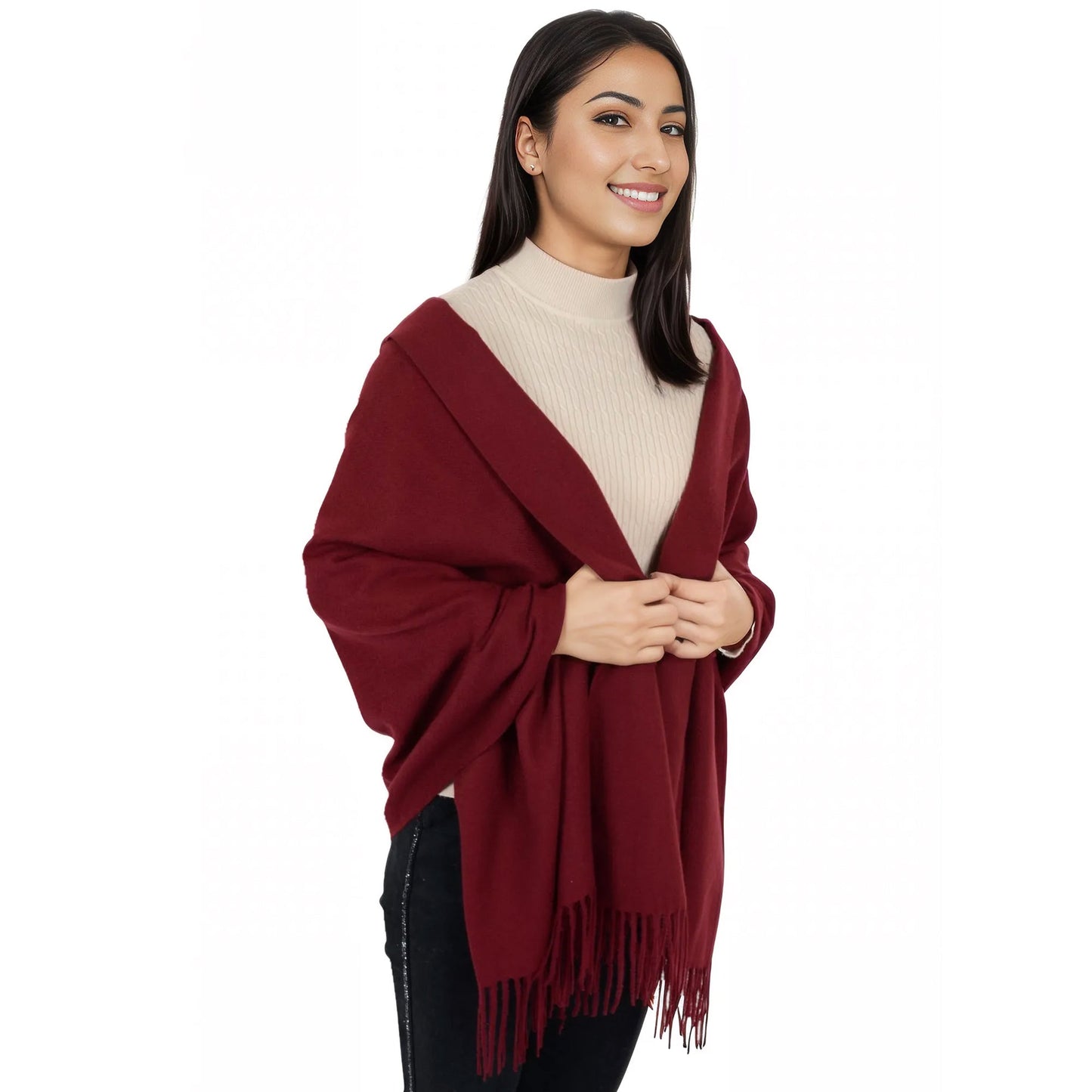 Winter Cashmere Feel Scarf Solid Color Classic Fringe Shawls Wrap Scarves for Evening Dresses