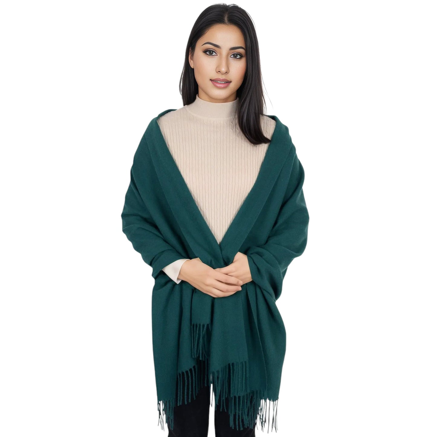 Winter Cashmere Feel Scarf Solid Color Classic Fringe Shawls Wrap Scarves for Evening Dresses