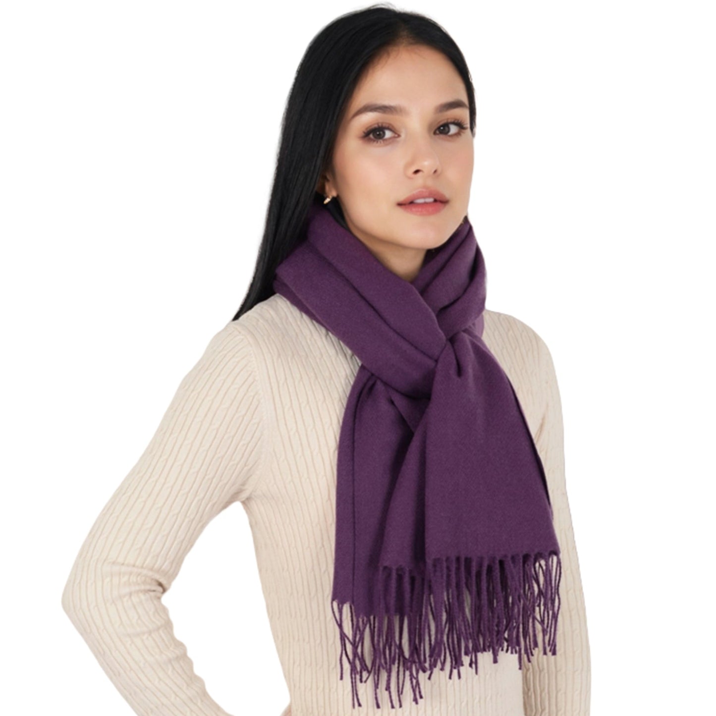 Winter Cashmere Feel Scarf Solid Color Classic Fringe Shawls Wrap Scarves for Evening Dresses