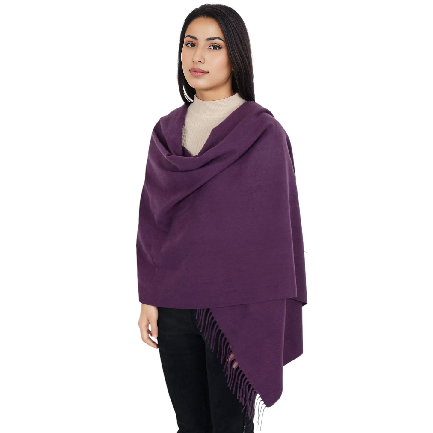 Winter Cashmere Feel Scarf Solid Color Classic Fringe Shawls Wrap Scarves for Evening Dresses