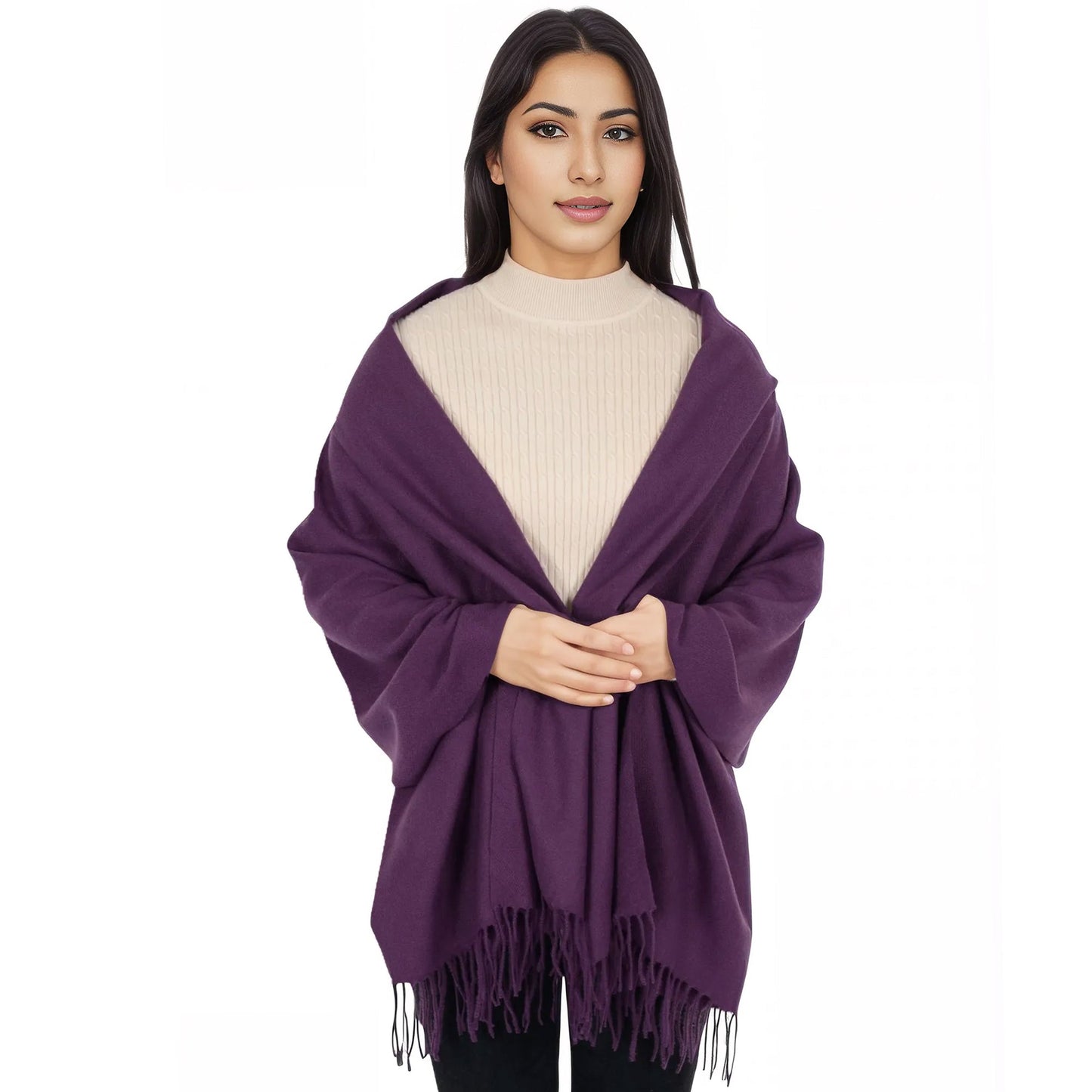 Winter Cashmere Feel Scarf Solid Color Classic Fringe Shawls Wrap Scarves for Evening Dresses