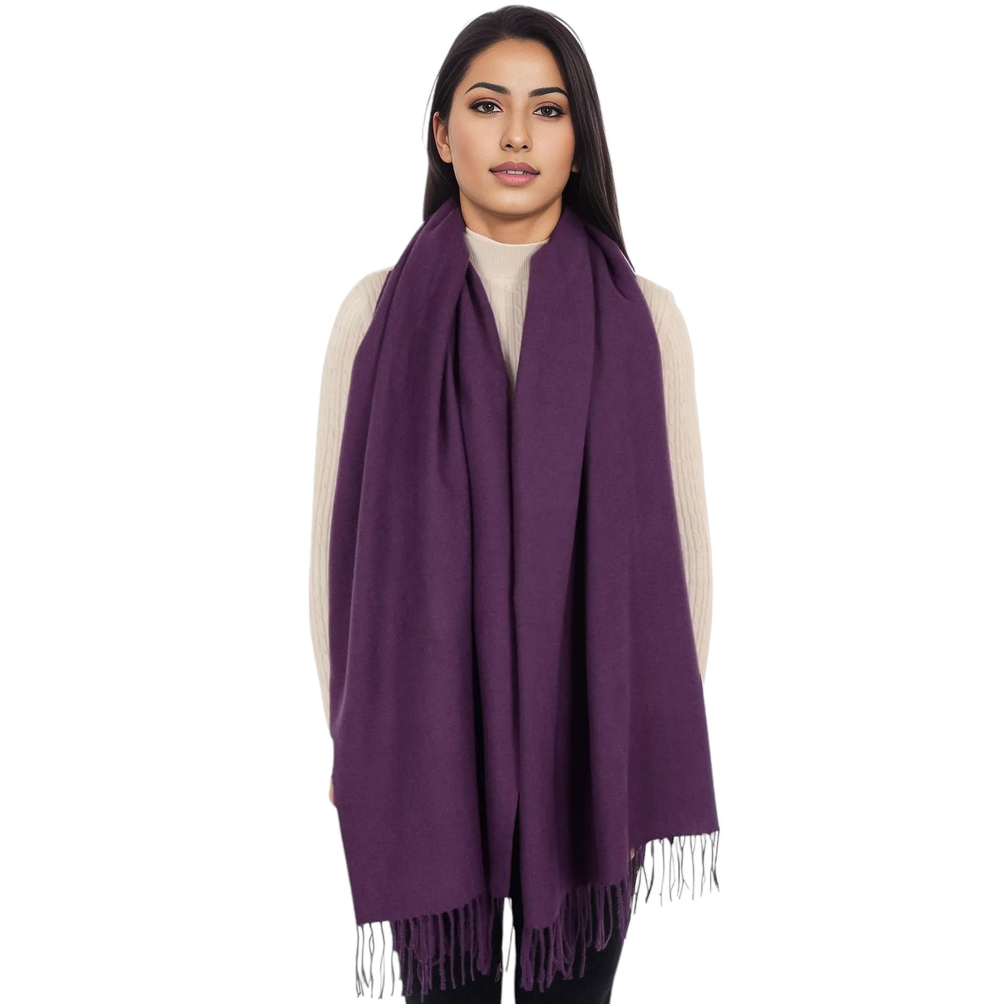 Winter Cashmere Feel Scarf Solid Color Classic Fringe Shawls Wrap Scarves for Evening Dresses