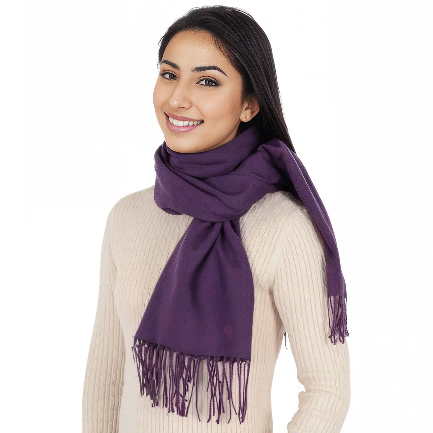 Winter Cashmere Feel Scarf Solid Color Classic Fringe Shawls Wrap Scarves for Evening Dresses
