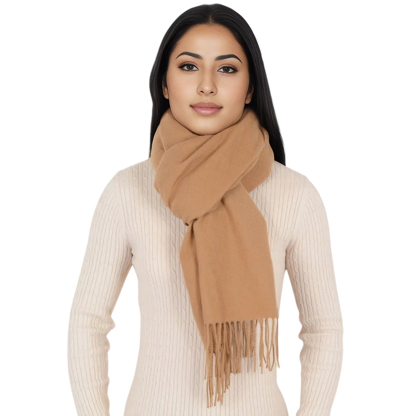 Winter Cashmere Feel Scarf Solid Color Classic Fringe Shawls Wrap Scarves for Evening Dresses