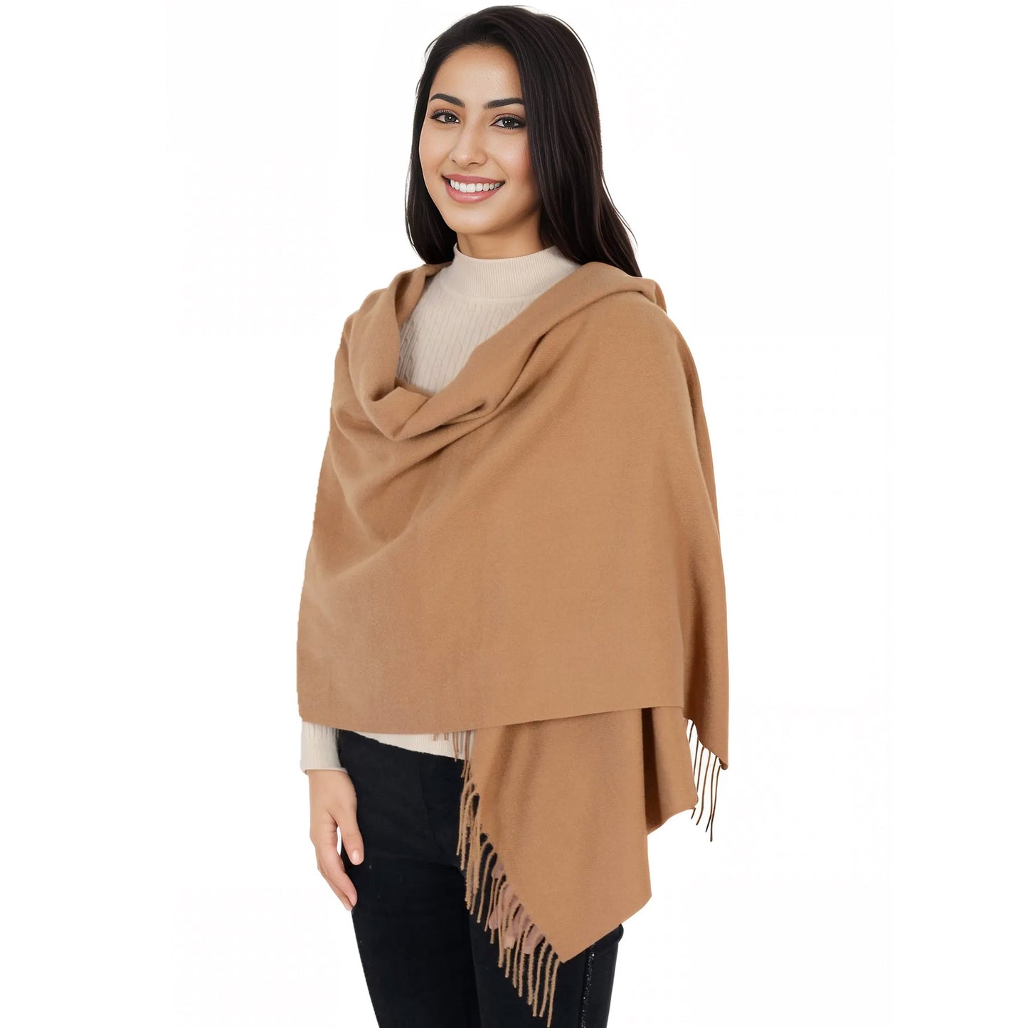 Winter Cashmere Feel Scarf Solid Color Classic Fringe Shawls Wrap Scarves for Evening Dresses