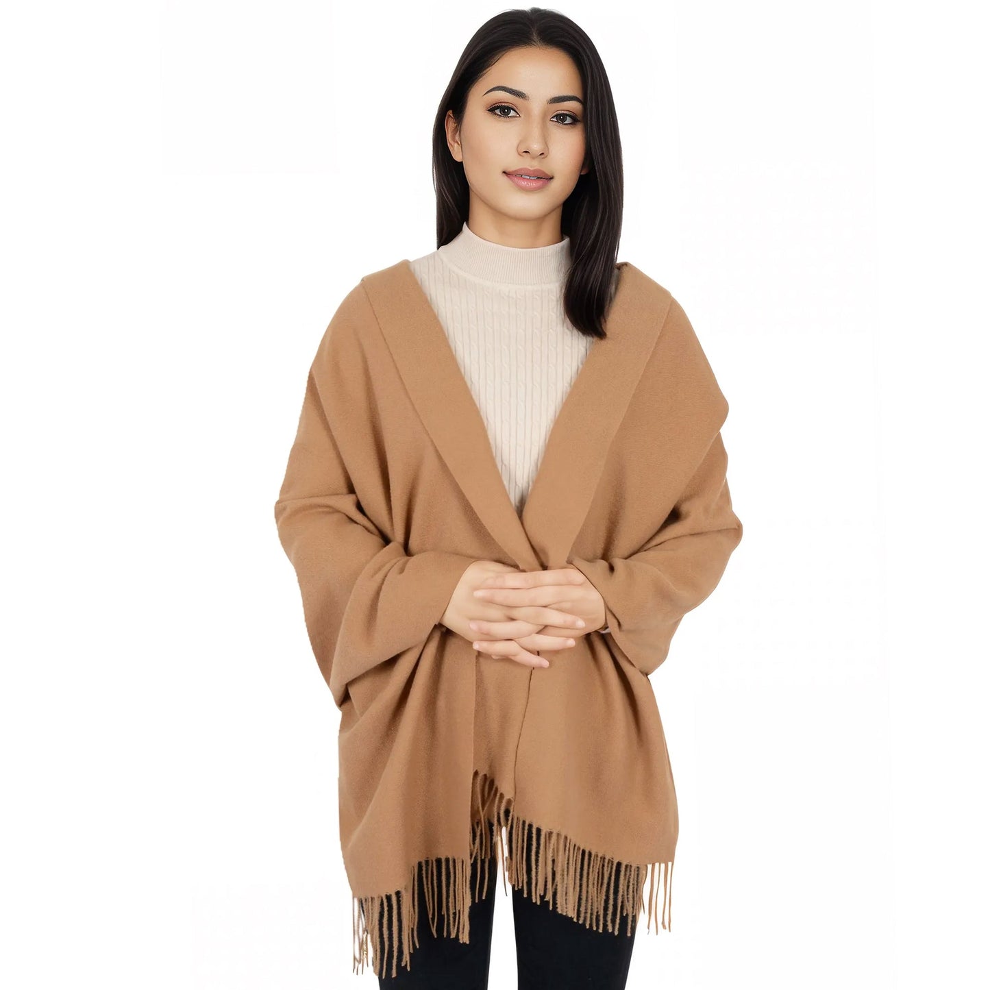 Winter Cashmere Feel Scarf Solid Color Classic Fringe Shawls Wrap Scarves for Evening Dresses