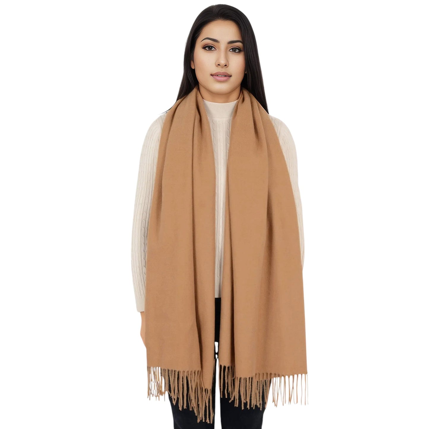 Winter Cashmere Feel Scarf Solid Color Classic Fringe Shawls Wrap Scarves for Evening Dresses