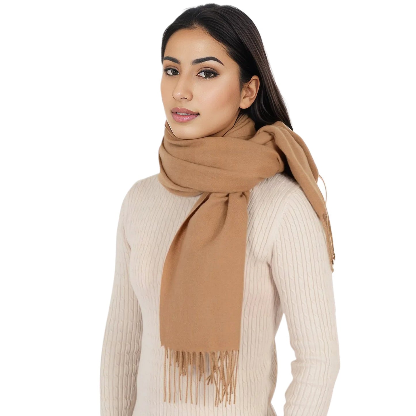 Winter Cashmere Feel Scarf Solid Color Classic Fringe Shawls Wrap Scarves for Evening Dresses