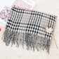 Houndstooth Plaid Winter Scarf Soft Fringe Oversized Wrap Shawls