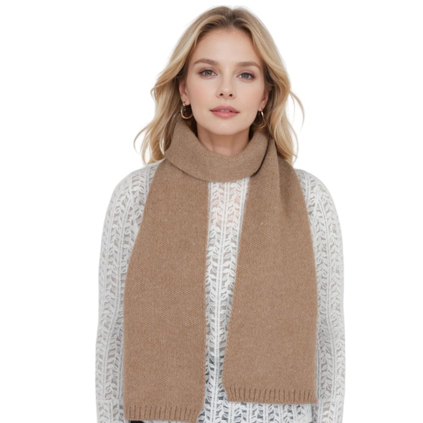 Solid Color Knitted Scarf Winter Neck Warm Wrap Stylish Cold Weather Accessory for Women