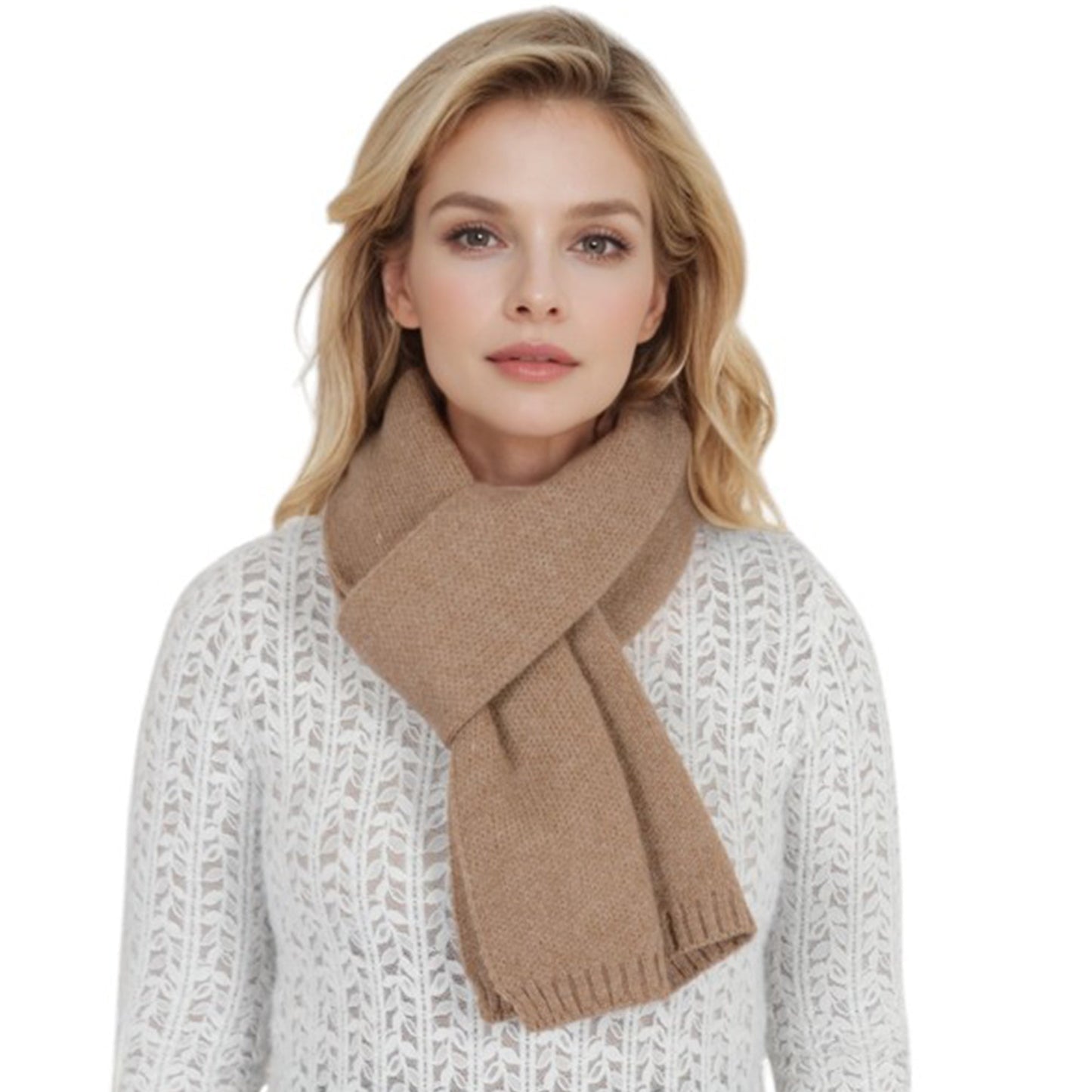 Solid Color Knitted Scarf Winter Neck Warm Wrap Stylish Cold Weather Accessory for Women