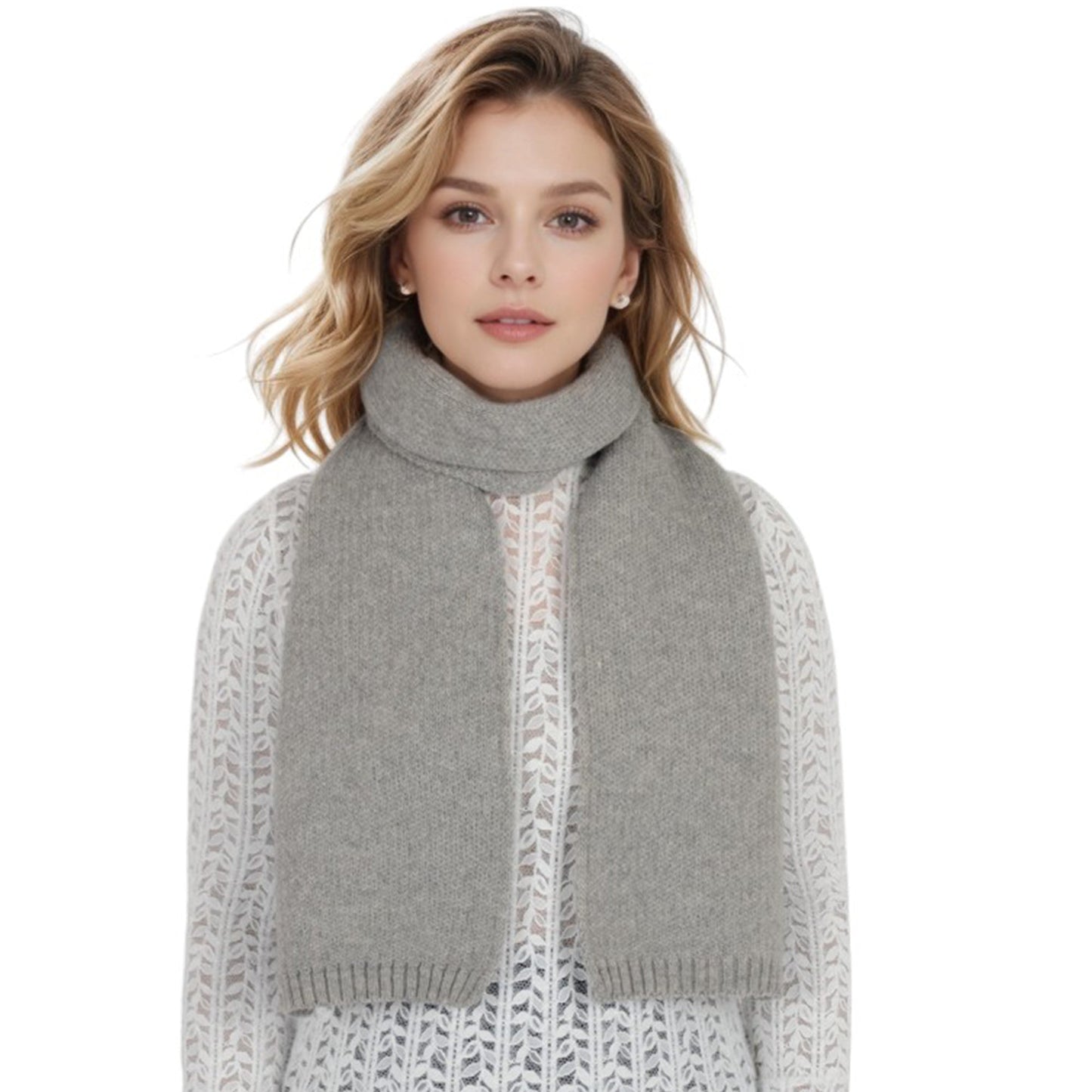 Solid Color Knitted Scarf Winter Neck Warm Wrap Stylish Cold Weather Accessory for Women