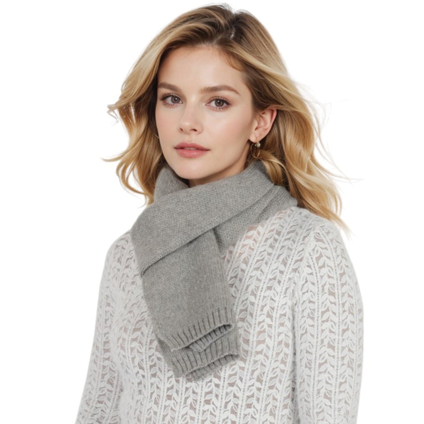 Solid Color Knitted Scarf Winter Neck Warm Wrap Stylish Cold Weather Accessory for Women