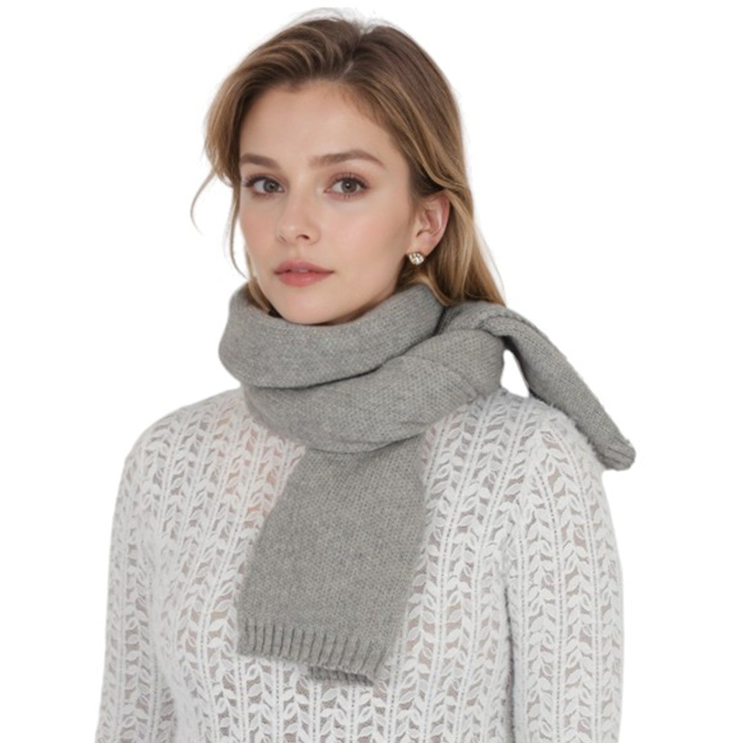 Solid Color Knitted Scarf Winter Neck Warm Wrap Stylish Cold Weather Accessory for Women