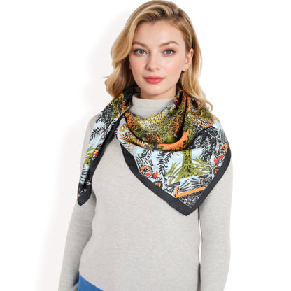 Floral Paisley Satin Silk Scarf with Vibrant Prints and Elegant Square Design