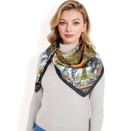 Floral Paisley Satin Silk Scarf with Vibrant Prints and Elegant Square Design