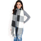 Oversized Plaid Blanket Scarf with Fringe Trim and Soft Textured Fabric