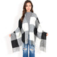 Oversized Plaid Blanket Scarf with Fringe Trim and Soft Textured Fabric