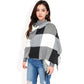 Oversized Plaid Blanket Scarf with Fringe Trim and Soft Textured Fabric