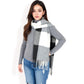 Oversized Plaid Blanket Scarf with Fringe Trim and Soft Textured Fabric