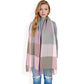 Oversized Plaid Blanket Scarf with Fringe Trim and Soft Textured Fabric