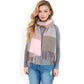 Oversized Plaid Blanket Scarf with Fringe Trim and Soft Textured Fabric