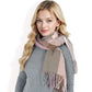 Oversized Plaid Blanket Scarf with Fringe Trim and Soft Textured Fabric