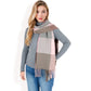 Oversized Plaid Blanket Scarf with Fringe Trim and Soft Textured Fabric