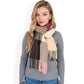 Oversized Plaid Blanket Scarf with Fringe Trim and Soft Textured Fabric