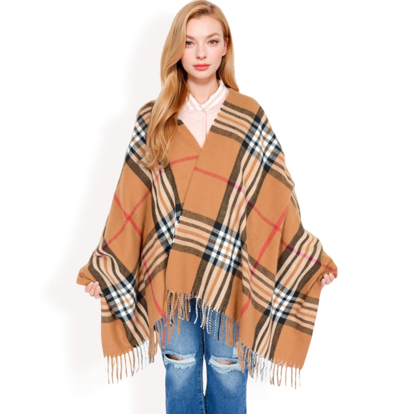Plaid Pattern Scarf with Fringed Edges and Soft Lightweight Material for Year-Round Use