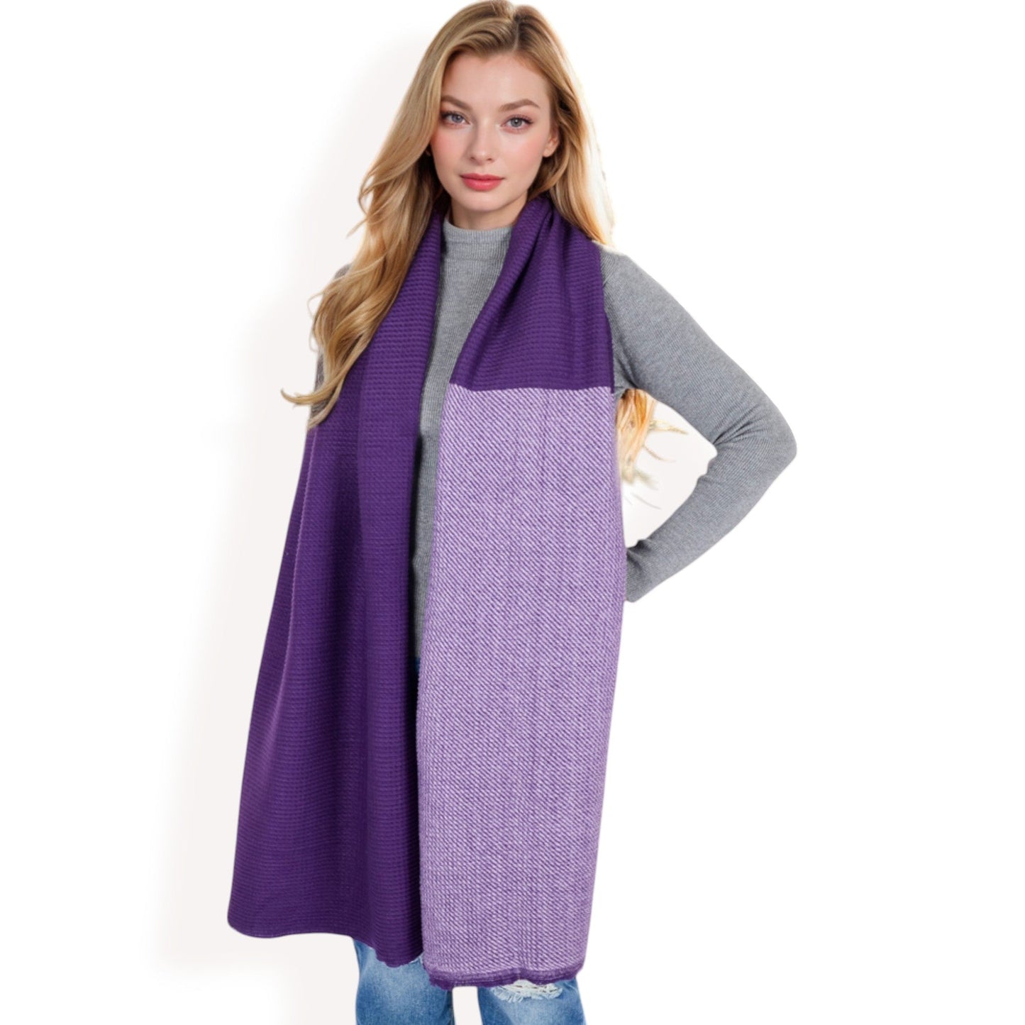 Color Block Knitted Scarf with Gradient Design and Soft Warm Fabric