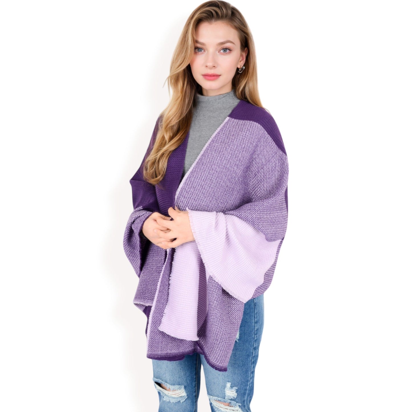 Color Block Knitted Scarf with Gradient Design and Soft Warm Fabric