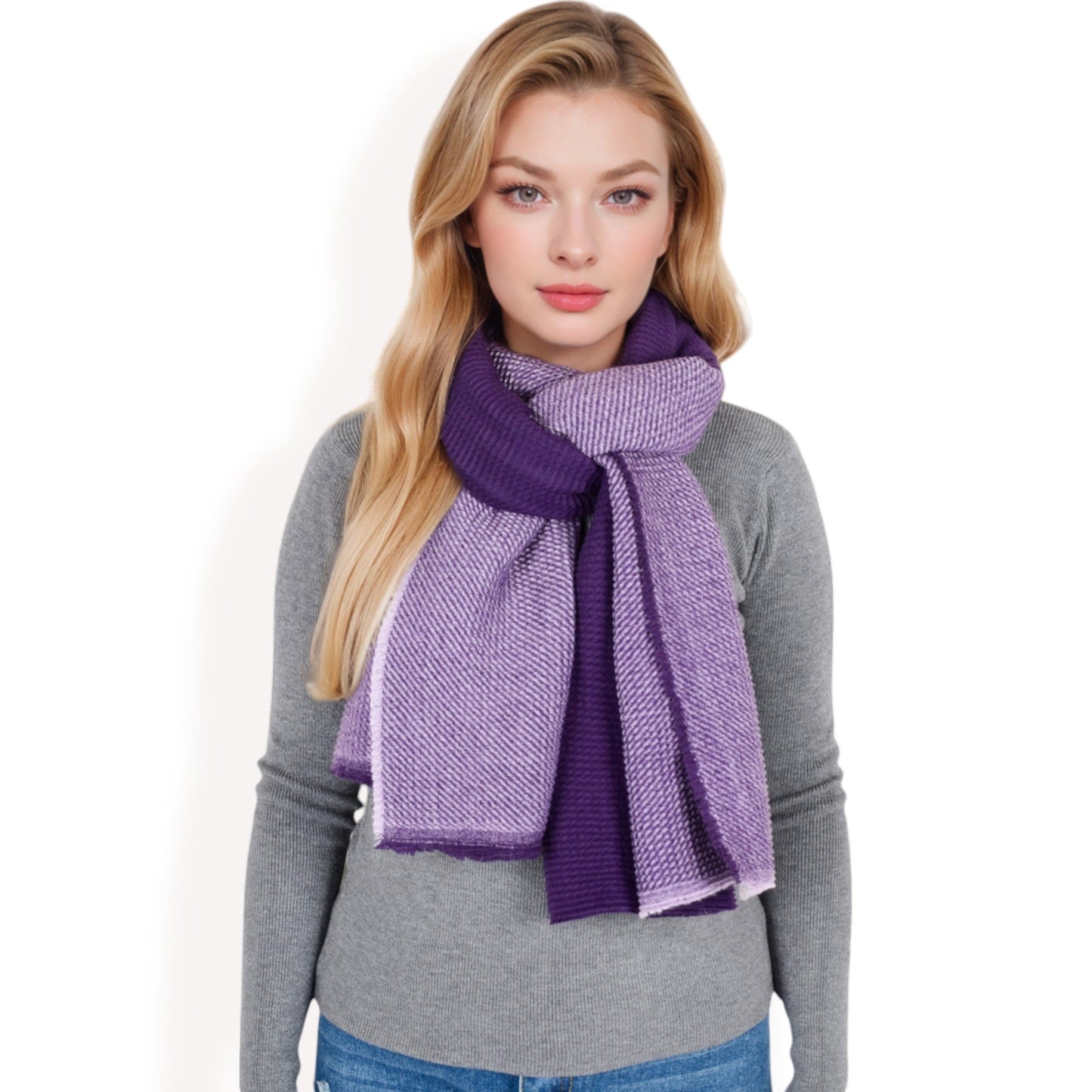 Color Block Knitted Scarf with Gradient Design and Soft Warm Fabric