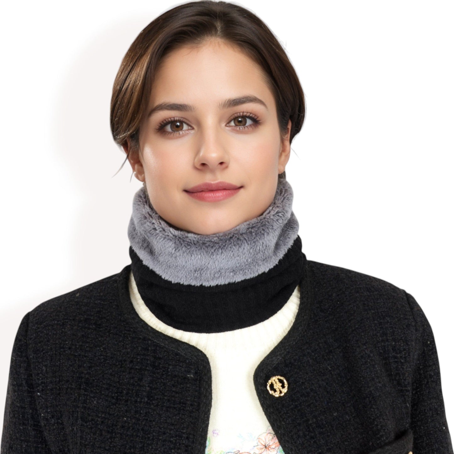 Ribbed Knit Neck Warmer with Fleece Lining for Winter Warmth and Comfort