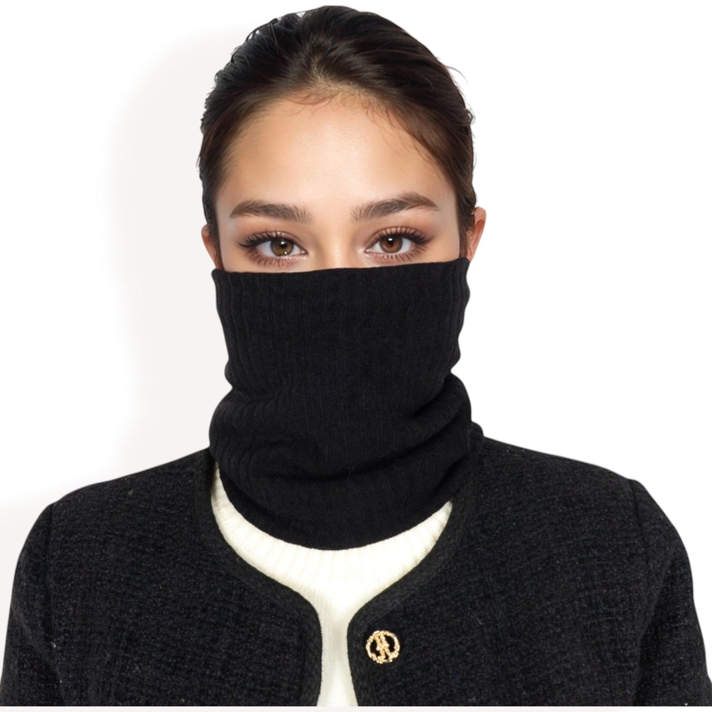 Ribbed Knit Neck Warmer with Fleece Lining for Winter Warmth and Comfort