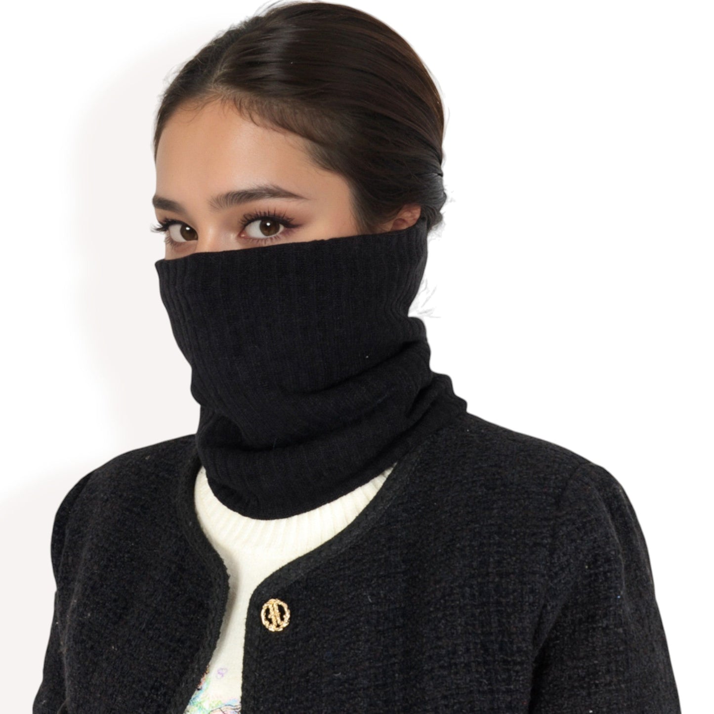 Ribbed Knit Neck Warmer with Fleece Lining for Winter Warmth and Comfort
