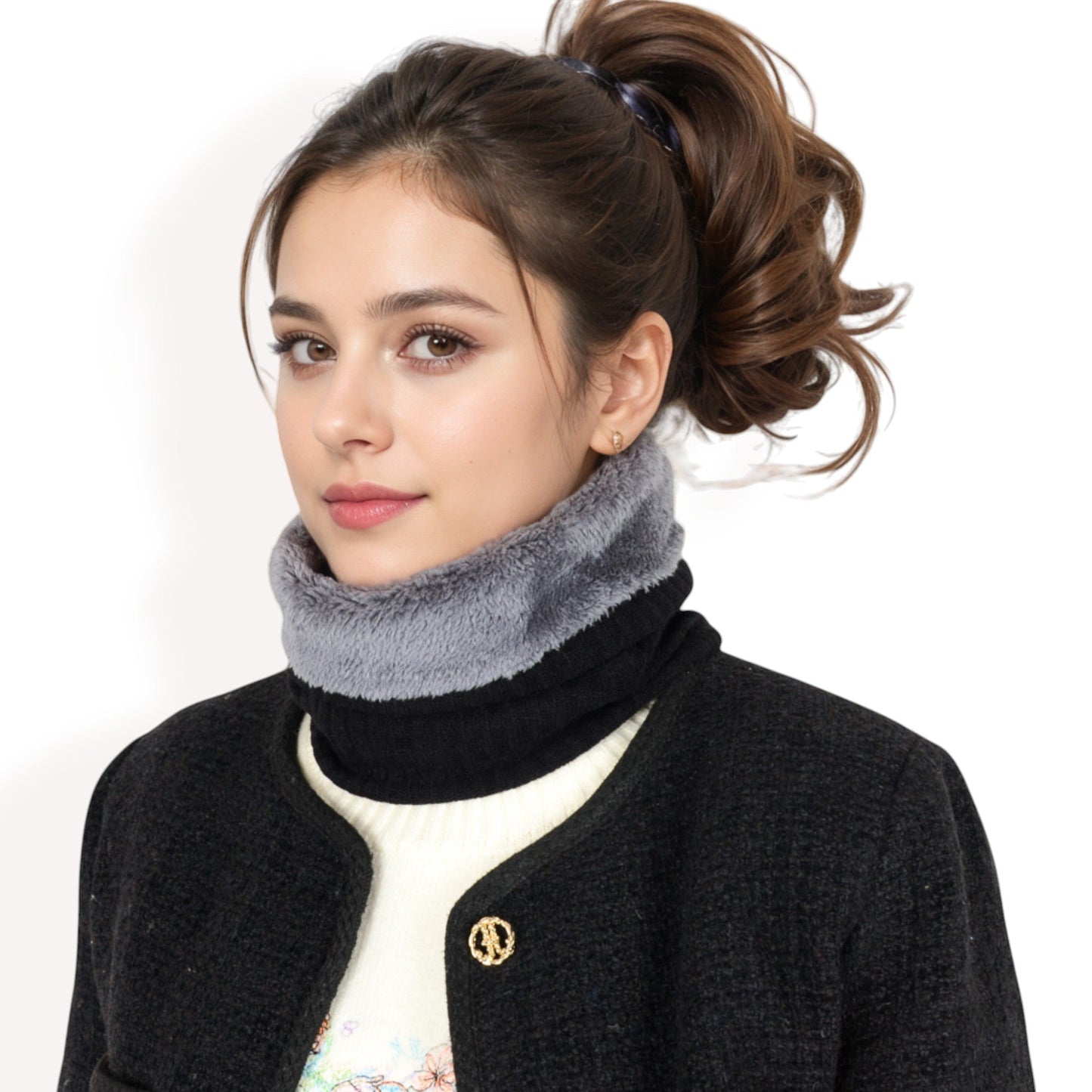 Ribbed Knit Neck Warmer with Fleece Lining for Winter Warmth and Comfort