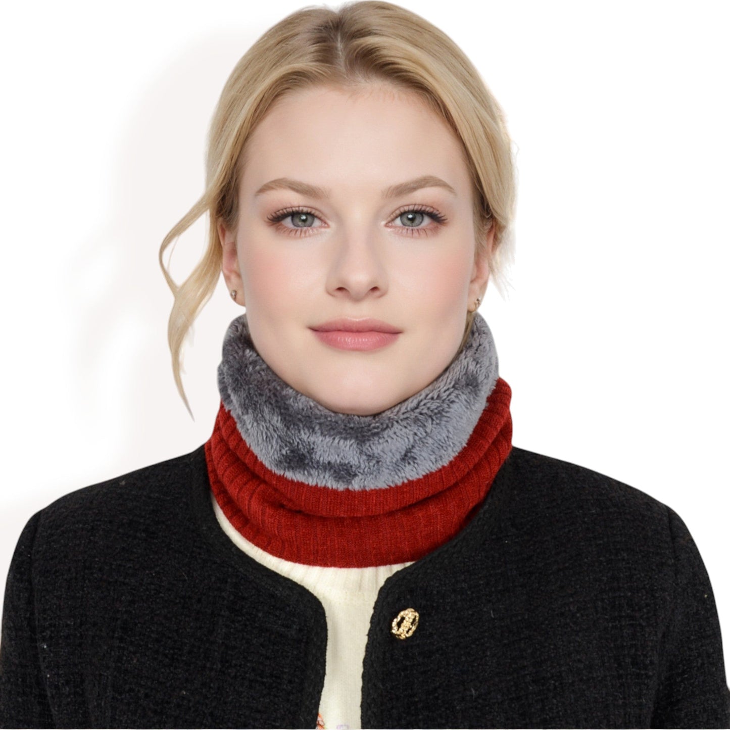 Ribbed Knit Neck Warmer with Fleece Lining for Winter Warmth and Comfort