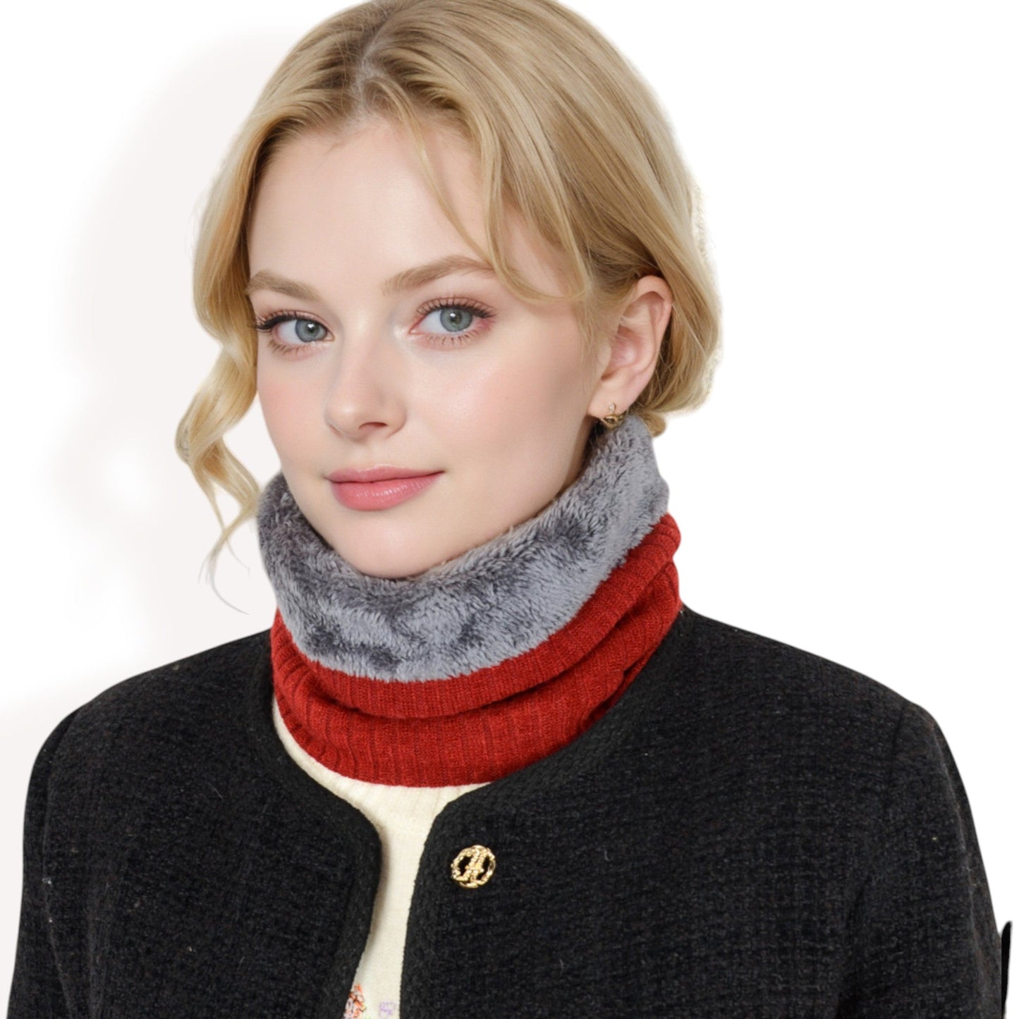 Ribbed Knit Neck Warmer with Fleece Lining for Winter Warmth and Comfort