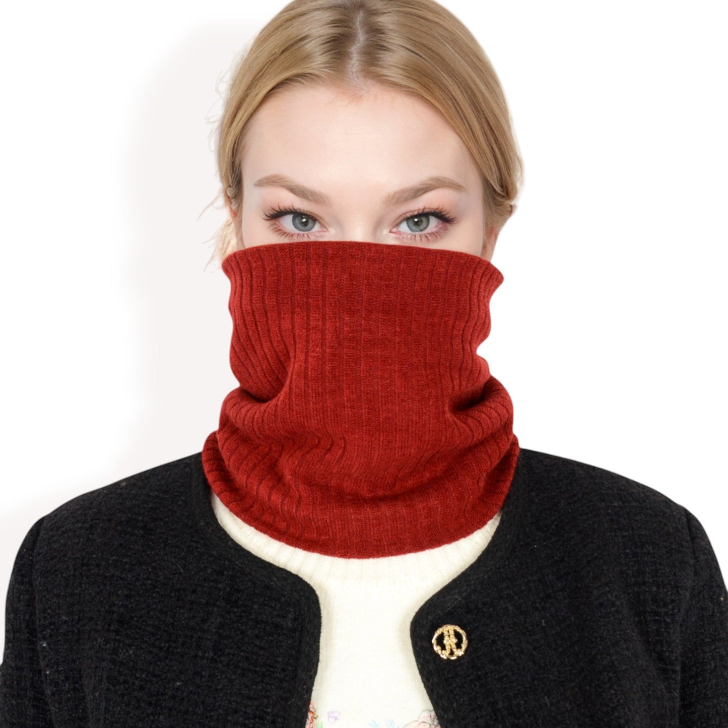 Ribbed Knit Neck Warmer with Fleece Lining for Winter Warmth and Comfort