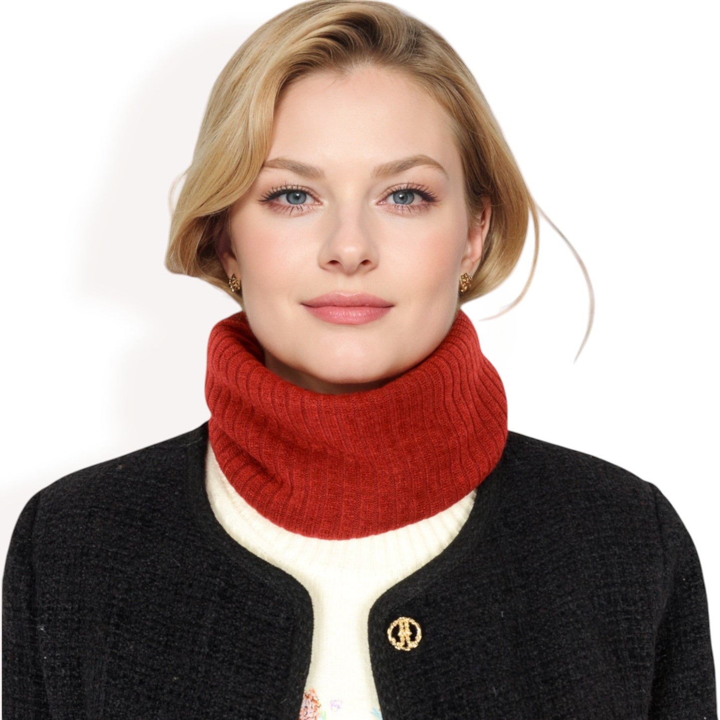 Ribbed Knit Neck Warmer with Fleece Lining for Winter Warmth and Comfort