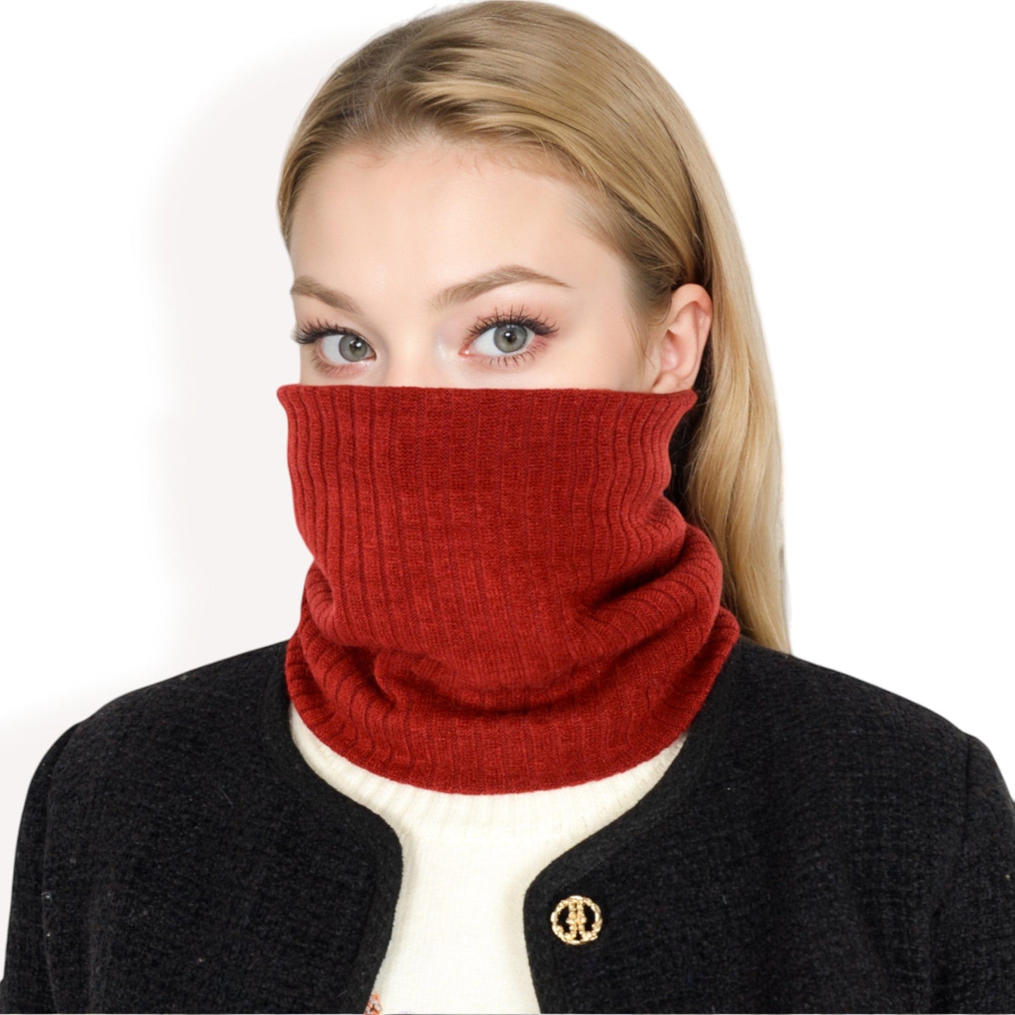 Ribbed Knit Neck Warmer with Fleece Lining for Winter Warmth and Comfort