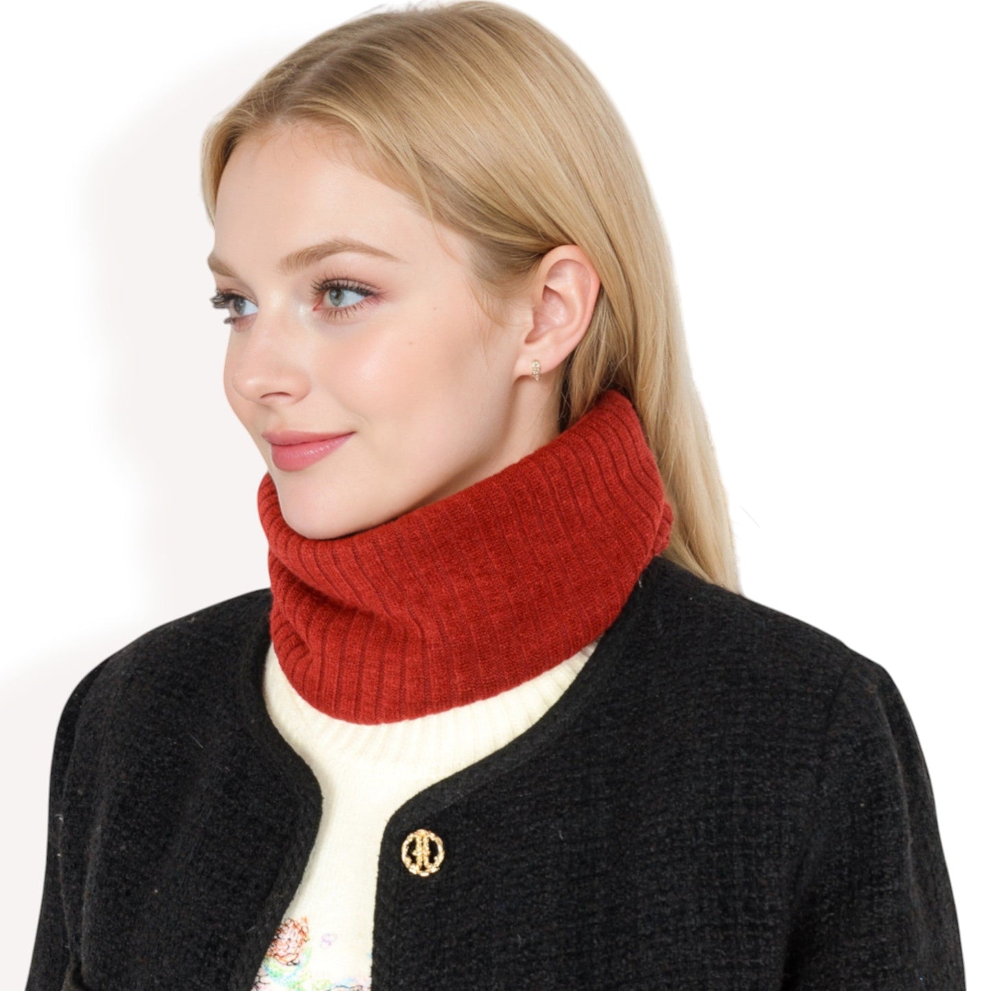 Ribbed Knit Neck Warmer with Fleece Lining for Winter Warmth and Comfort